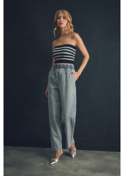 Beli Lastikli Cepli Wide Leg Jean