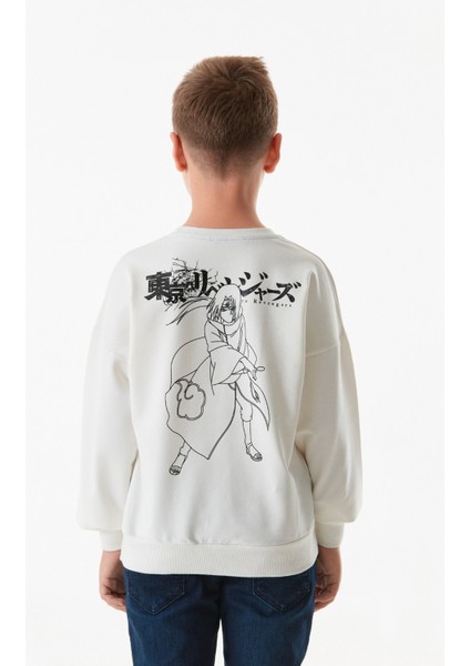 Önü ve Arkası Baskılı Bisiklet Yaka Erkek Çocuk Sweatshirt