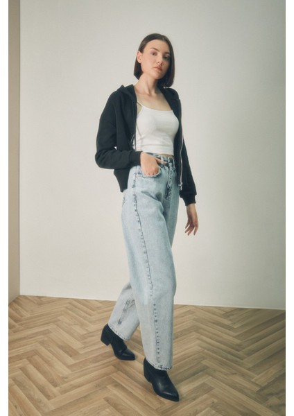 Yüksek Bel Tokalı Slouchy Jean