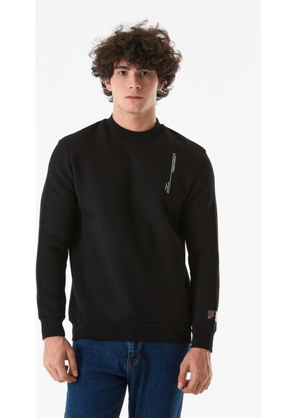 Yazı Baskılı Bisiklet Yaka Sweatshirt