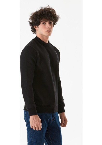 Yazı Baskılı Bisiklet Yaka Sweatshirt