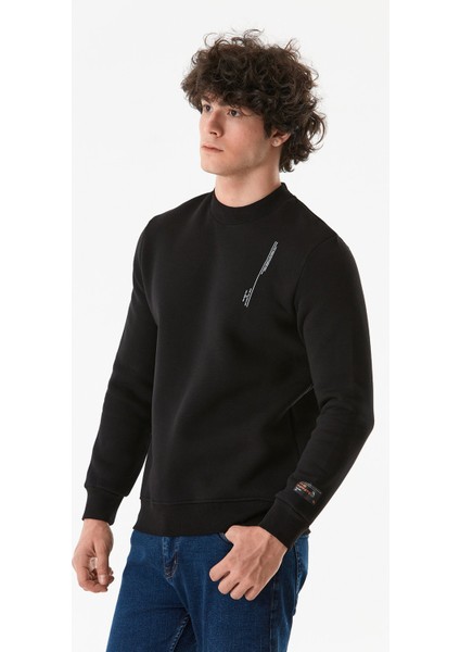 Yazı Baskılı Bisiklet Yaka Sweatshirt