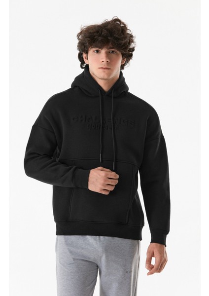 Kabartma Baskılı Kapüşonlu Kanguru Cepli Sweatshirt fiyatları