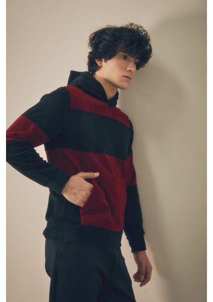 Renk Bloklu Kapüşonlu Kanguru Cepli Polar Sweatshirt modelleri