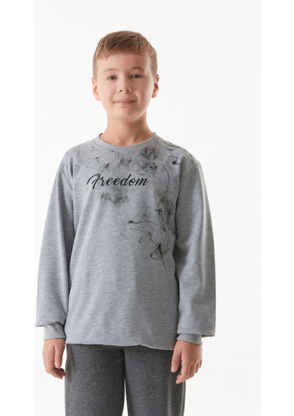 Freedom Baskılı Bisiklet Yaka Erkek Çocuk Sweatshirt
