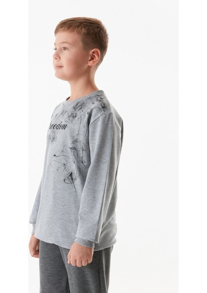 Freedom Baskılı Bisiklet Yaka Erkek Çocuk Sweatshirt