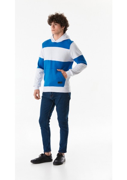 Renk Bloklu Kanguru Cepli Kapüşonlu Sweatshirt indirimleri