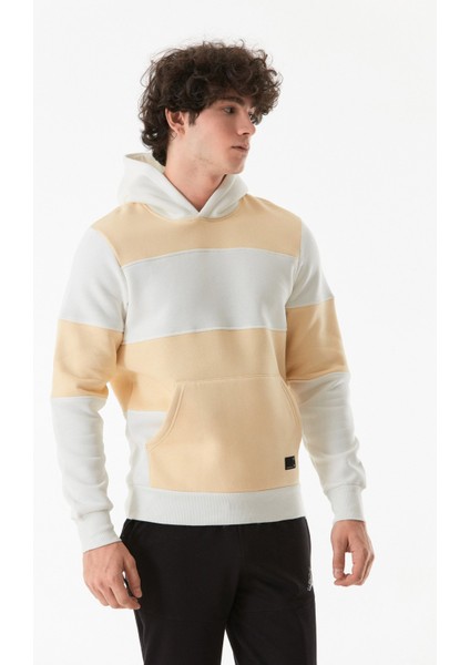 Renk Bloklu Kanguru Cepli Kapüşonlu Sweatshirt