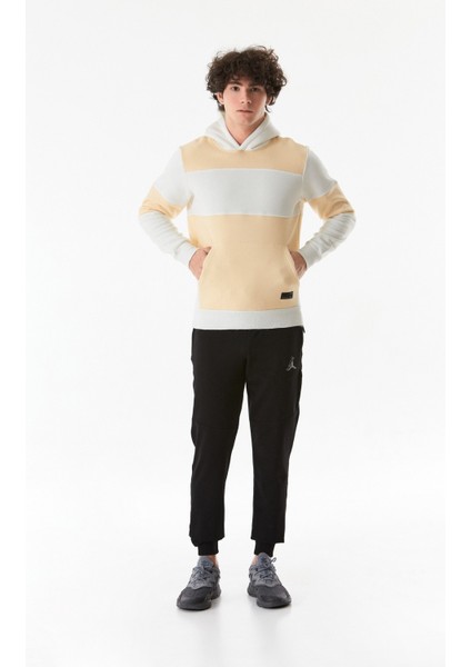 Renk Bloklu Kanguru Cepli Kapüşonlu Sweatshirt