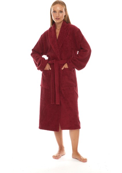 Kırmızı Unisex Bornoz Kadın Şalyaka Bukle Bornoz-Xs