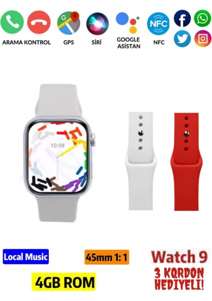 H12PRO Akıllı Saat Watch 9 45MM Amoled 4gb Rom Ses Kaydı Localmüzik E-Book Pusula Alarm 3 Kor