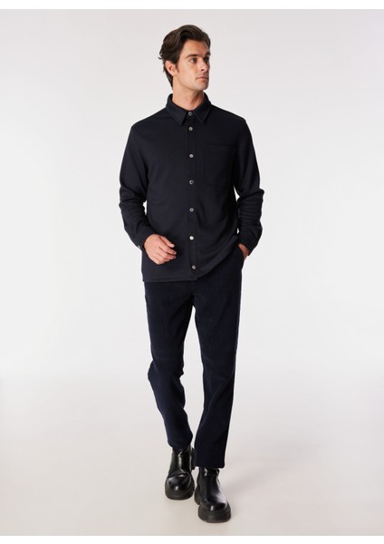 Basic Gömlek Yaka Düz Lacivert Erkek Gömlek F4WM-GML 2425
