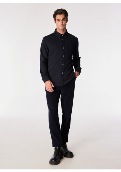 Basic Gömlek Yaka Düz Lacivert Erkek Gömlek F4WM-GML 2425 fırsatları
