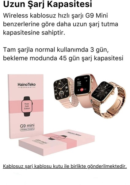 Watch 9 Akıllı Saat 41MM G9 Mini Gold Kadın Akıllı Saat 3 Kordon ve Bileklik Hediyeli Akıllı Saat fırsatları