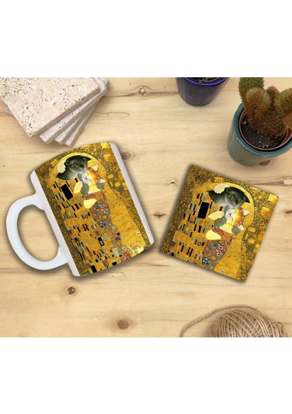 Kediler ve Sanat/gustav Klimt The Kiss Set 8 - Standart Kupa-Taş Bardak Altlığı 1 fiyatları