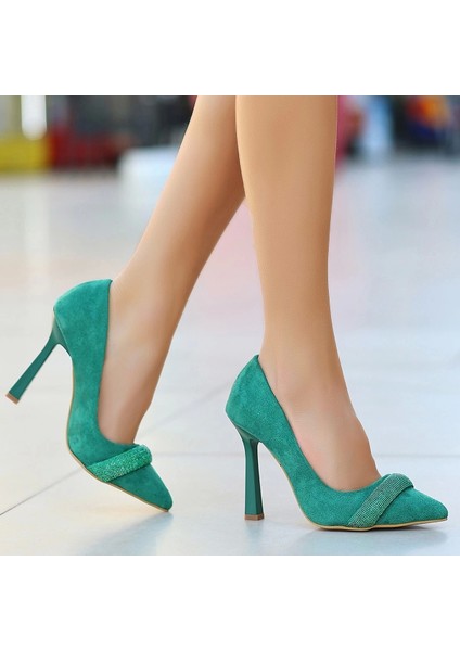 Gida Yeşil Süet Stiletto Ayakkabı indirimleri