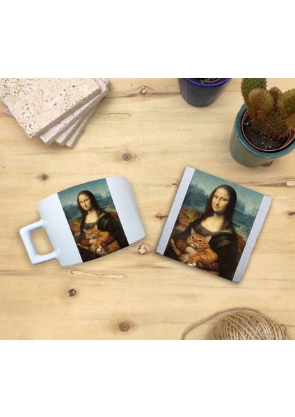 Kediler ve Sanat/leonardo Da Vinci Mona Lisa Set 4 - Fincan Kupa-Taş Bardak Altlığı 1 fiyatları