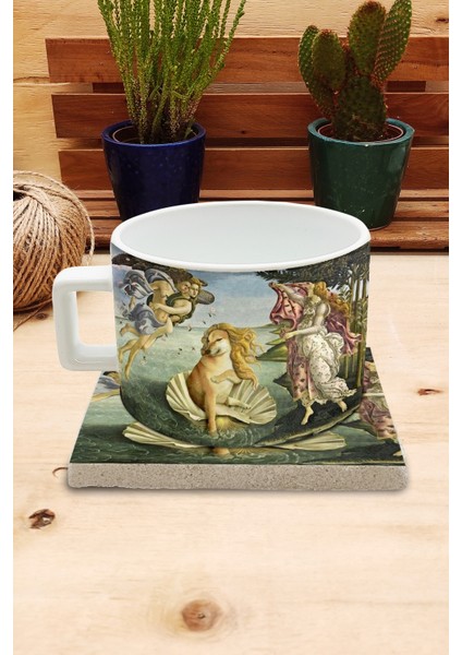 Hayvanlar ve Sanat/boticelli Venüs'ün Doğuşu Set 4 - Fincan Kupa-Taş Bardak Altlığı 1