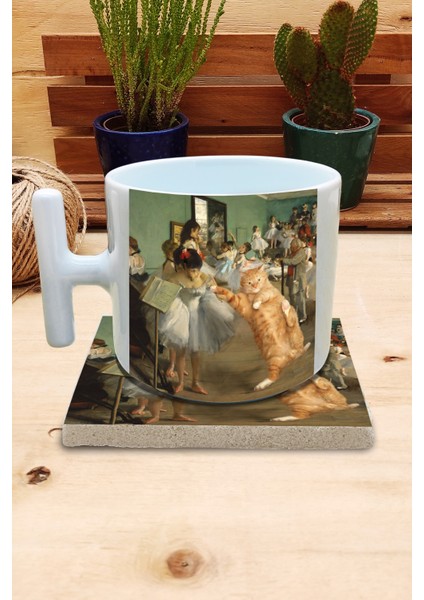 Kediler ve Sanat/edgar Degas The Dance Class Set 9 - T Kulplu Fincan Kupa-Taş Bardak Altlığı 1