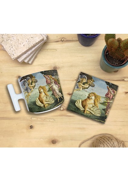 Hayvanlar ve Sanat/boticelli Venüs'ün Doğuşu Set 9- T Kulplu Fincan Kupa-Taş Bardak Altlığı 1 fiyatları