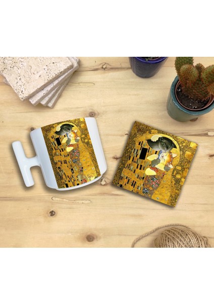 Kediler ve Sanat/gustav Klimt The Kiss Set 9 - T Fincan Kupa-Taş Bardak Altlığı 1 fiyatları