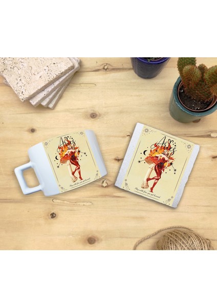 Burçlar/koç Burcu Set 4 - Fincan Kupa-Taş Bardak Altlığı 1