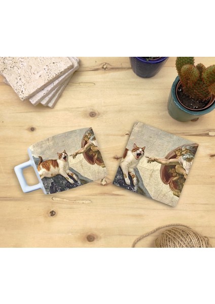 Kediler ve Sanat/michelangelo Adem'in Yaratılışı Set 4 - Fincan Kupa-Taş Bardak Altlığı 1 fiyatları