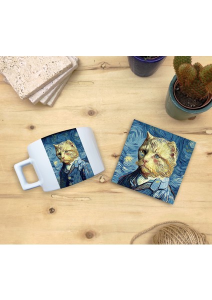 Kediler ve Sanat/van Gogh Yıldızlı Gece The Starry Night Set 4 - Fincan Kupa-Taş Bardak Altlığı 5 fiyatları
