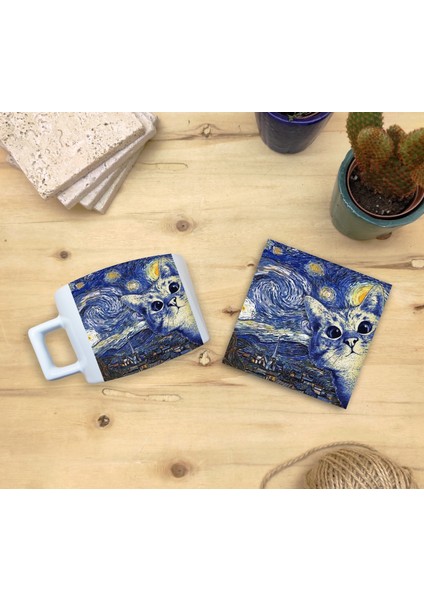 Kediler ve Sanat/van Gogh Yıldızlı Gece The Starry Night Set 4 - Fincan Kupa-Taş Bardak Altlığı 7 fiyatları