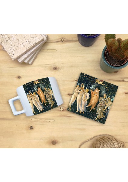 Kediler ve Sanat/sandro Boticelli Primavera Set 4 - Fincan Kupa-Taş Bardak Altlığı 2 fiyatları