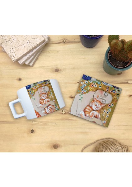 Kediler ve Sanat/gustav Klimt Danae Set 4 - Fincan Kupa-Taş Bardak Altlığı 2 fiyatları