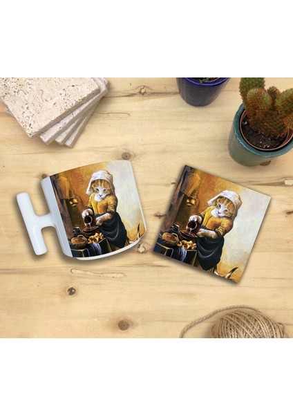 Kediler ve Sanat/johannes Vermeer The Milkmaid Set 9 - T Kulplu Fincan Kupa-Taş Bardak Altlığı 1 fiyatları
