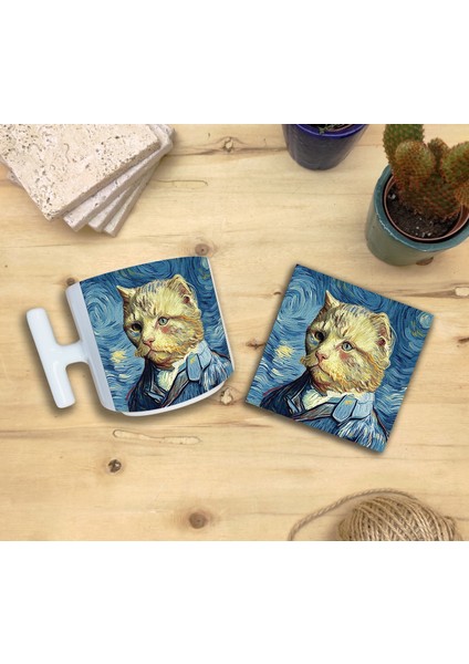 Kediler ve Sanat/van Gogh Yıldızlı Gece The Starry Night Set 9 - T Kulplu Fincan Kupa-Taş Bardak Altlığı 5 fiyatları
