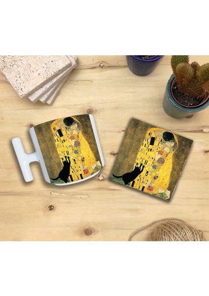 Kediler ve Sanat/gustav Klimt The Kiss Set 9 - T Kulplu Fincan Kupa-Taş Bardak Altlığı 4 fiyatları