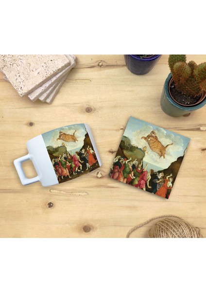 Kediler ve Sanat/sarı Kedi Set 4 - Çay/kahve Fincanı Kupa-Taş Bardak Altlığı 3 fiyatları