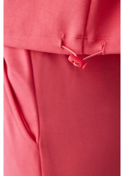 Mercan Yarım Fermuarlı Silky Touch Crop Sweatshirt