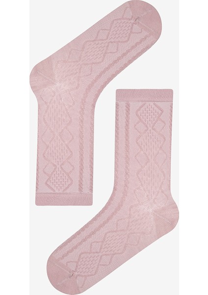 Dot Jacquard 5li Mor Pembe Soket Çorap