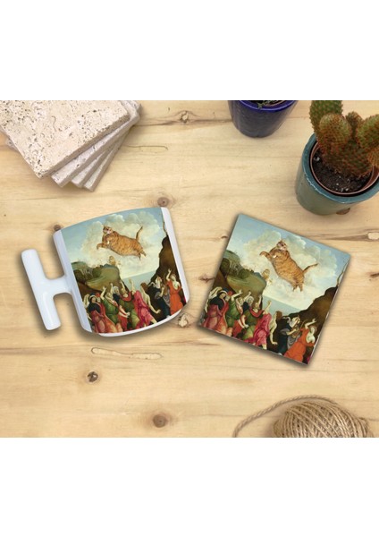 Kediler ve Sanat/sarı Kedi Set 9 - T Kulplu Fincan Kupa-Taş Bardak Altlığı 3 fiyatları