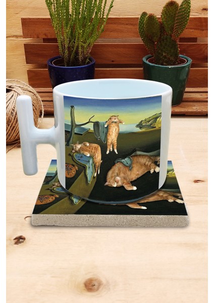 Kediler ve Sanat/salvador Dali Belleğin Azmi Set 9-T Kulplu Fincan Kupa-Taş Bardak Altlığı 1