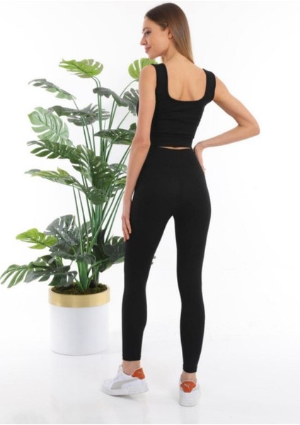 Kadın Siyah Toparlayıcı Fitilli Tayt