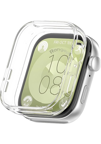 Huawei Watch Fit 3 Ile Uyumlu Saatin Çevresini Tam Kavrayan Dokunma Hassasiyetini Etkilemeyen Yumuşak Tpu Ekran Koruyuculu Darbelere Karşı Dirençli Silikon Kılıf (Şeffaf)