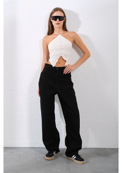 Toka Detaylı Bol Kesim Geniş Paça Rahat Baggy Jean Kot Salaş Kadın Pantolon @milano fiyatları