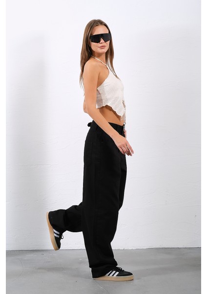 Toka Detaylı Bol Kesim Geniş Paça Rahat Baggy Jean Kot Salaş Kadın Pantolon @milano fırsatları