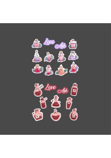 Love Potion - Aşk Iksiri - Sevgililer Günü 2 Adet Sticker Set