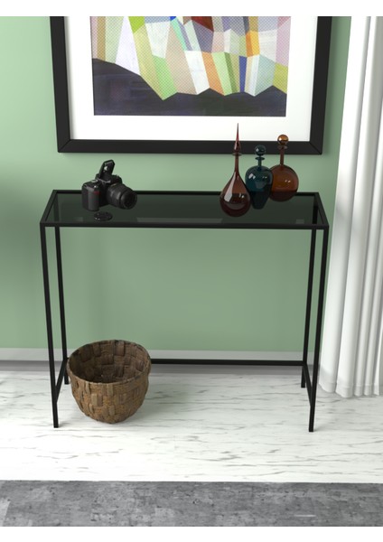 Fumo Metal Dresuar Dekoratif Kahve Köşesi Konsol Siyah Füme Camlı