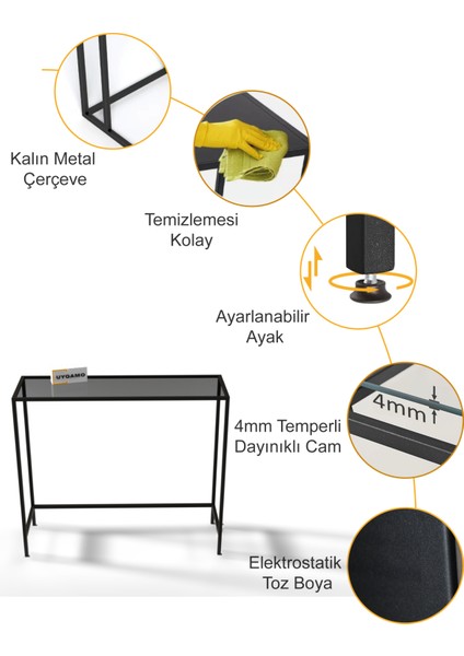 Fumo Metal Dresuar Dekoratif Kahve Köşesi Konsol Siyah Füme Camlı fırsatları