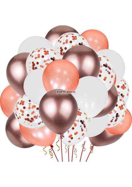 40 Adet Balon Krom Rose Gold Balon Metalik Rose Gold Balon Beyaz Pastel Balon Konfetili Balon Zincir Seti Balon Buketi