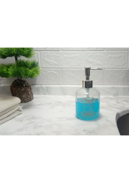 Cam Sıvı Sabunluk Altın Işlemeli,paris Desenli 300ML 7,6X15,5CM