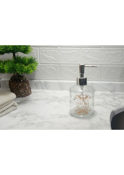 Cam Sıvı Sabunluk Altın Işlemeli,paris Desenli 300ML 7,6X15,5CM