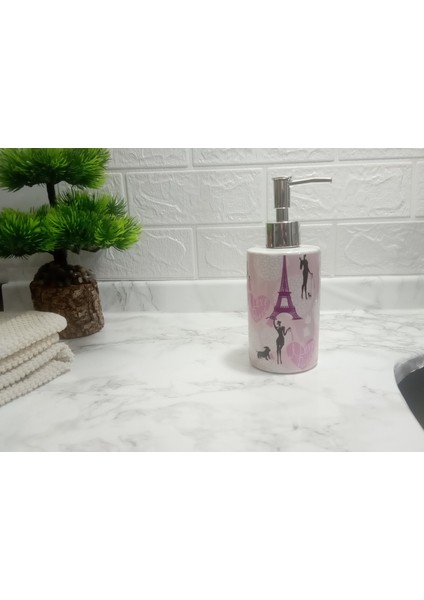 Sıvı Sabunluk Pariste Alışveriş Yapan Kız Desenli Banyo Aksesuarı